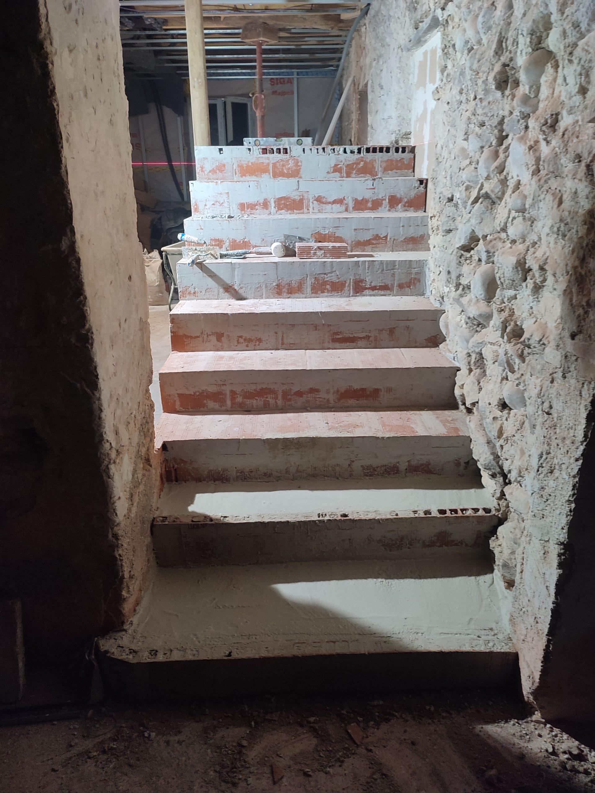 Escalier sur voute double quart tournant vue du dessus